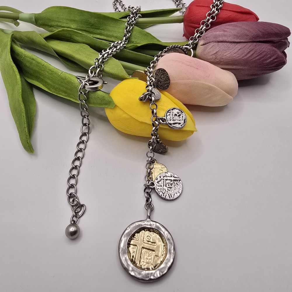 Chico's Silver-Tone Multi-Coin Lariat Necklace - Picture 6 of 6